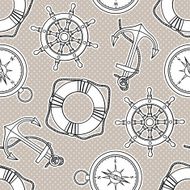 Vector pattern with isolated anchor lifebuoy ship&#039;s wheel compass N5