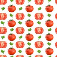 Seamless pattern with tomatoes and parsley Vector