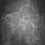 World Map sketched on dark chalkboard background