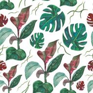 Seamless pattern watercolor tropical leaves N2
