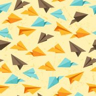 Seamless pattern of paper planes in flat design style
