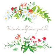 Watercolor wildflowers garlands vector design elements