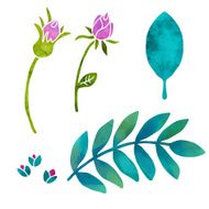 Hand painted floral watercolor set flowers and leaves N6