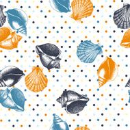 Hand drawn seamless pattern with sea shell isolated on white