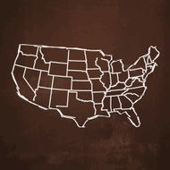 USA map sketched on rusty metal background