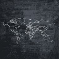 World Map sketched on dark chalkboard background N2