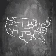 USA map sketched on dark chalkboard background N2