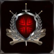Ancient silver red shield with maltese cross laurel branch scro