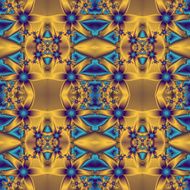 Flower pattern in fractal design Blue and gold palette N3