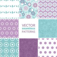 Vector purple and blue floral abstract set of eight matching