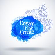 Creative drawing blue blot with detailed sketch elements