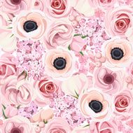 Seamless background with various pink flowers Vector illustration