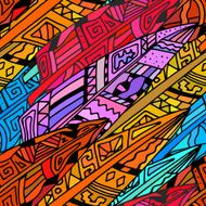 Colorful seamless texture with ornaments from bird feathers in t