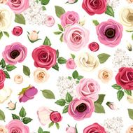 Seamless pattern with colorful roses lisianthus and anemone flowers Vector