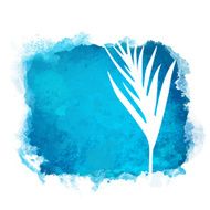 Watercolor blue paint stain and leafs