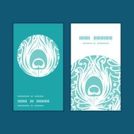 Vector soft peacock feathers vertical round frame pattern business cards N3