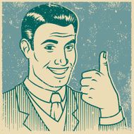 Retro Screen Print Smiling Handsome Man Line Art Illustration N3