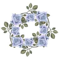 Watercolor blue roses flowers with green leaves