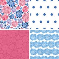 Vector Mosaic Flowers Set of Four Matching Repeat Patterns Backgrounds