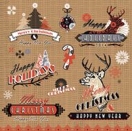 Burlap set kitsch vintage Christmas labels designs