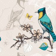 Vintage sketch background with green birds