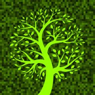 White Tree icon on Green Pixel Background