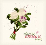 Vector watercolor bouquet white flowers roses peonies hand painted traced