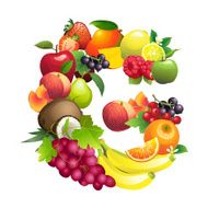 Letter G composed of different fruits with leaves