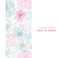 Vector gray and pink lineart florals vertical frame seamless pattern