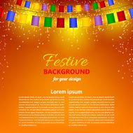 Festive orange background with garland of Chinese lanterns Vect