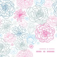 Vector gray and pink lineart florals frame corner pattern background