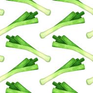 Watercolor seamless pattern with green leek