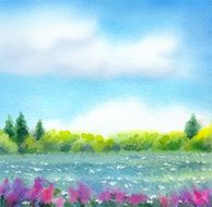 Watercolor landscape of series &quot;Steppe in different seasons&quot; N4