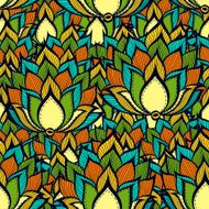 Retro pattern with green handdrawn flowers