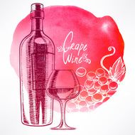 watercolor background with wine and grapes