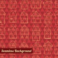 Seamless pattern outline cute houses N2