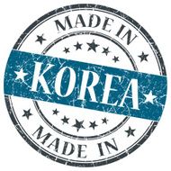made in Korea blue grunge round stamp