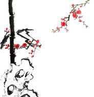 view of traditional China--bamboo and plum bloom stone