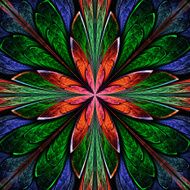 Symmetrical pattern in stained-glass window style Green and red