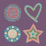 Ethnic ornament with circles heart star snowflake