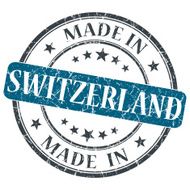 made in Switzerland blue grunge round stamp