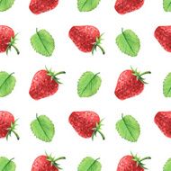 Watercolor seamless pattern with strawberry and leaves
