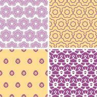 Four abstract purple and gold oriental motives seamless patterns set N2