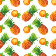 Watercolor seamless pattern with pineapples and oranges N2