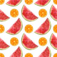 Watercolor seamless pattern with watermelons and oranges