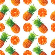 Watercolor seamless pattern with pineapples and oranges N3