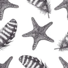 Starfishes and feathers background N2