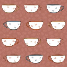 Hand-drawn Cups with Coffee beans Seamless vector pattern Cosy background N2
