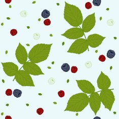 Raspberries blackberries and green leaves Seamless vector pattern
