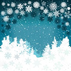 Winter background with snowflakes and Christmas trees N2